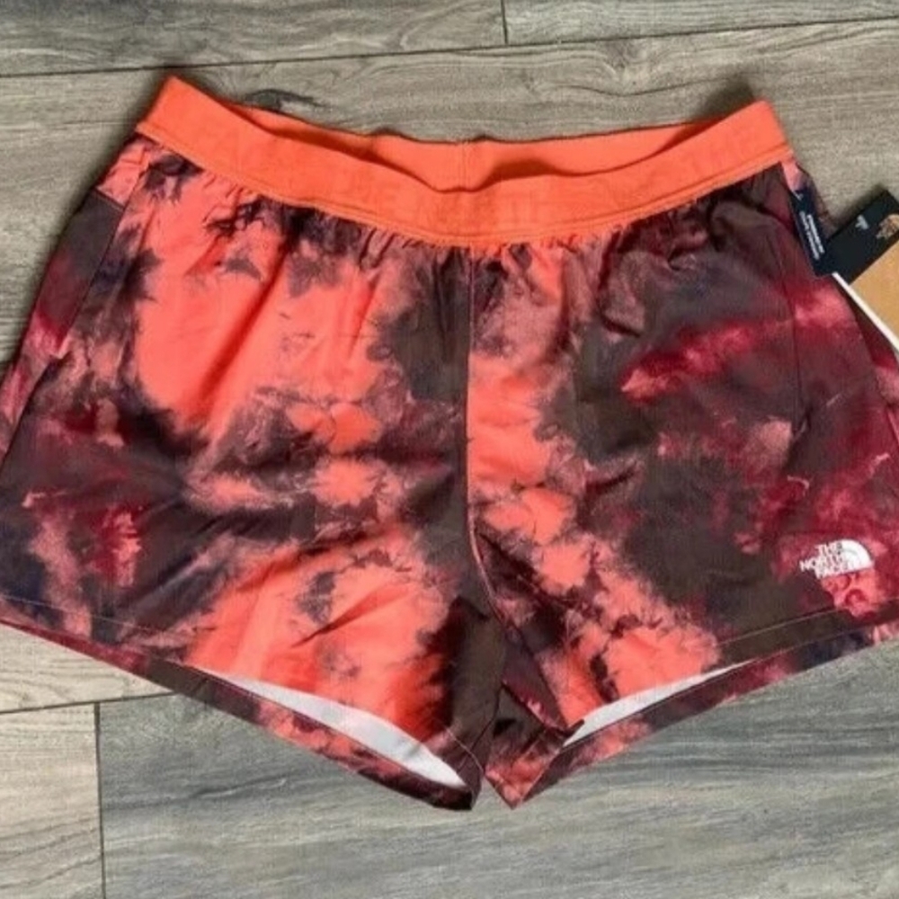 The North Face Women's Sz (L) Wander Shorts Coral Ice Dye Print w/ Liner NEW